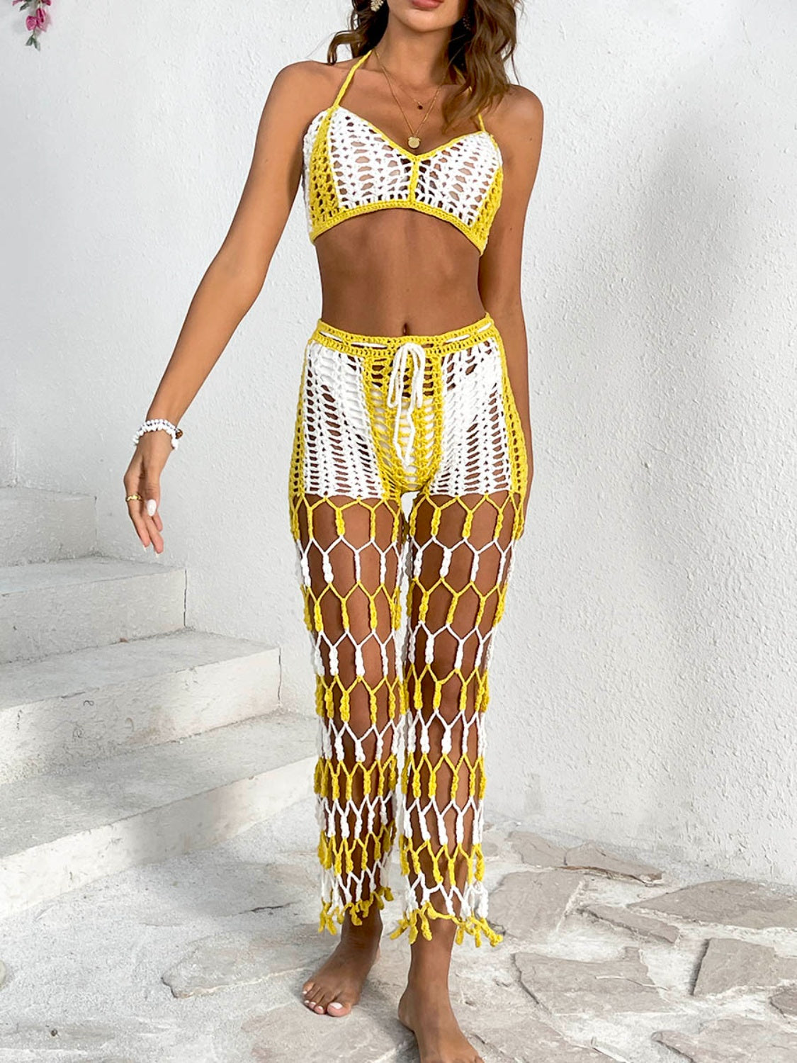 Cutout Halter Neck Top and Pants Two-Piece Set