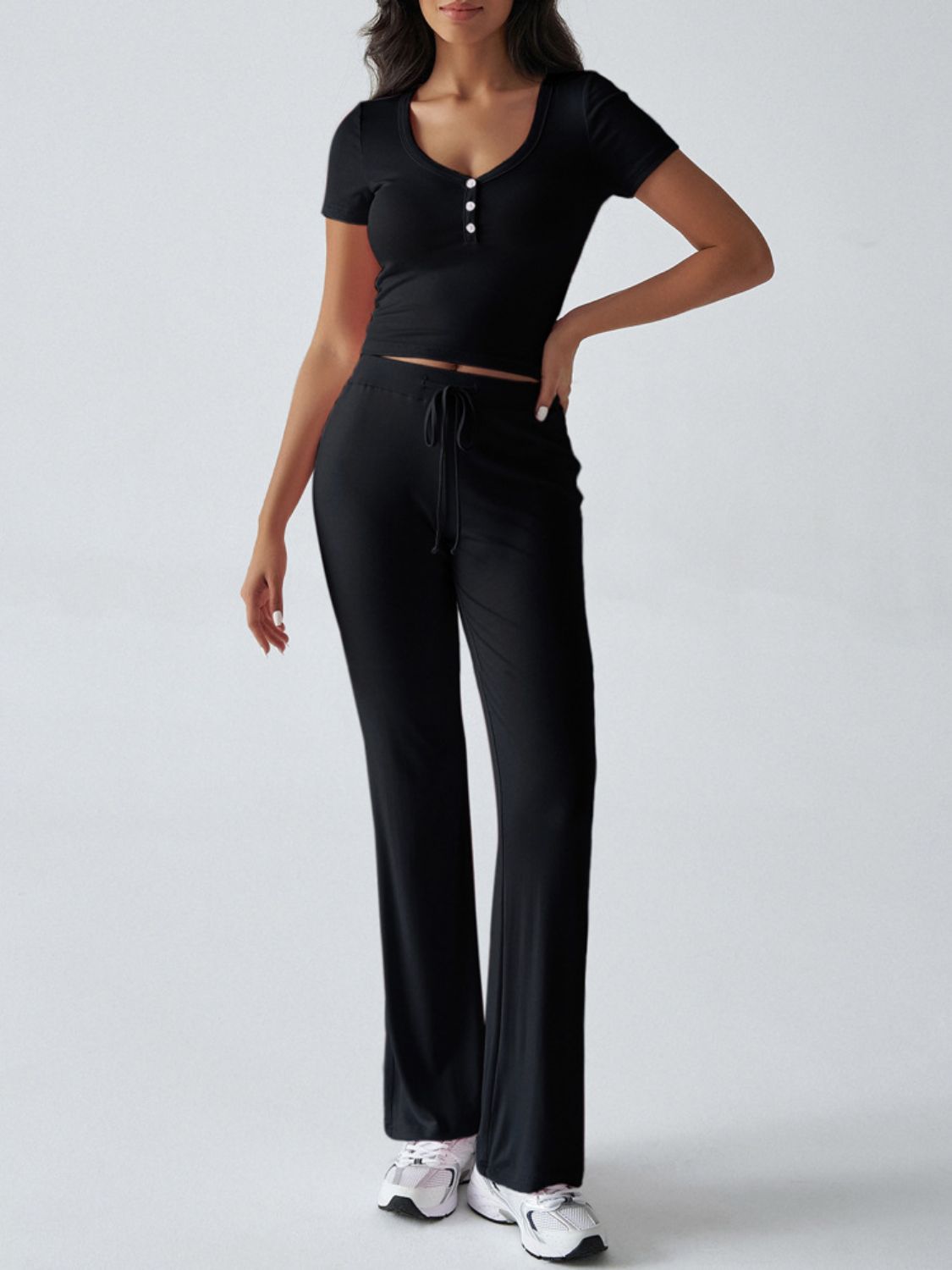 Devine Short Sleeve Top and Drawstring Pants Set