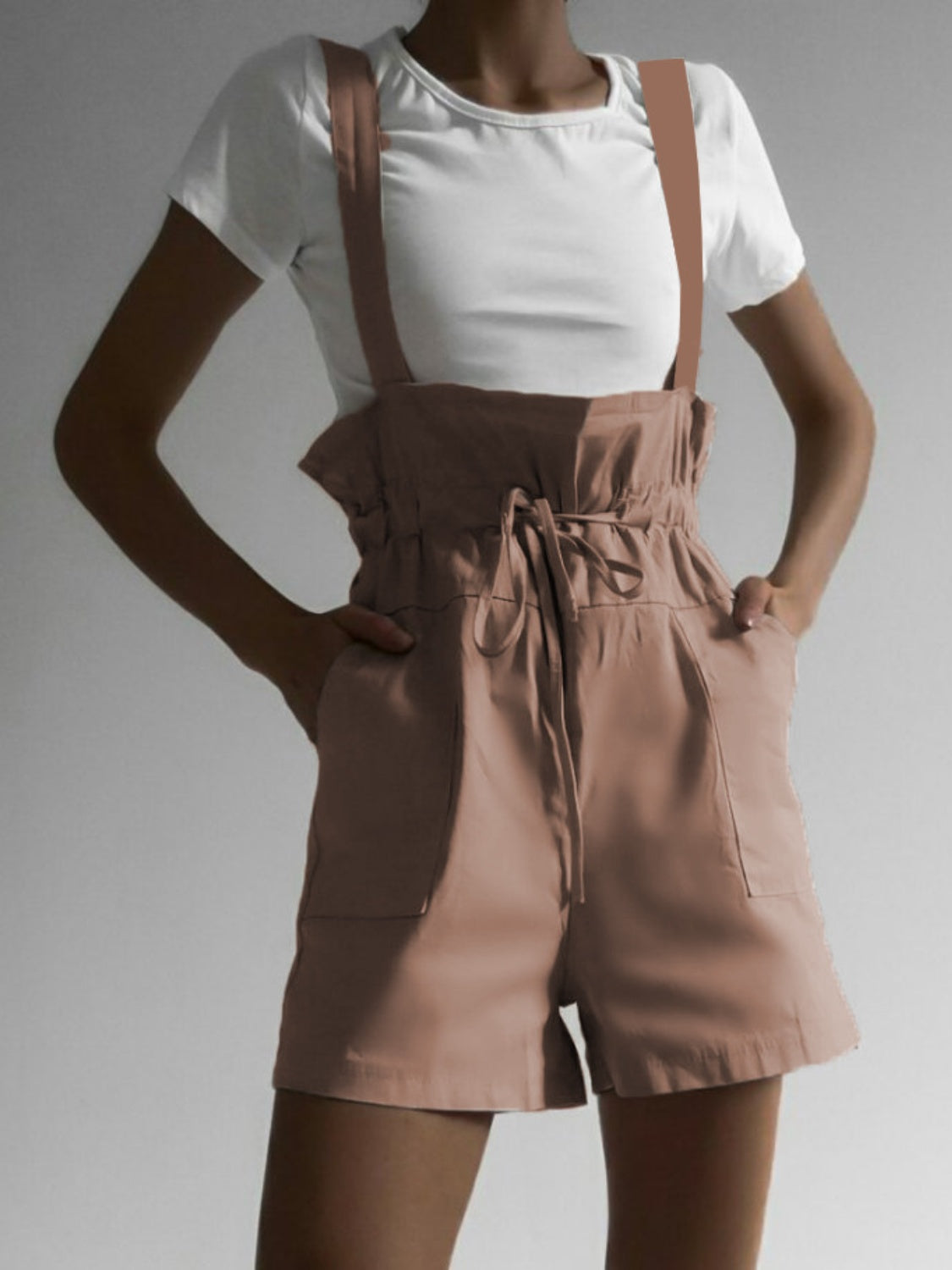 Drawstring Wide Strap Overalls with Pockets