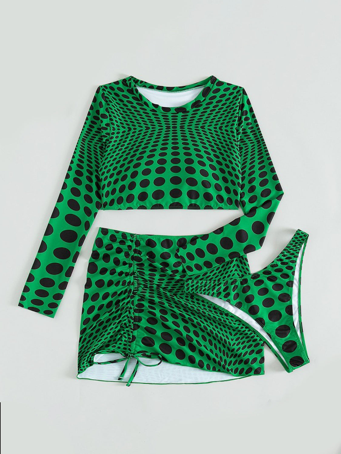 Polka Dot Long Sleeve Three-Piece Swim Set