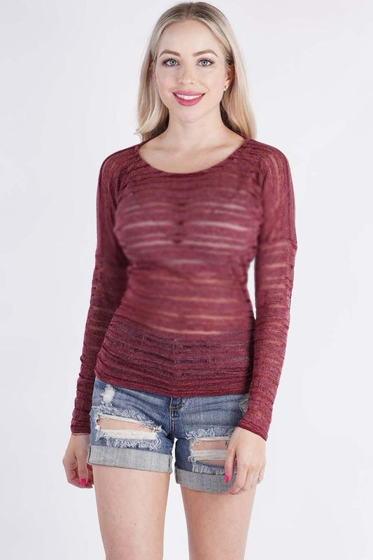 Sheer Burgundy Knit Top