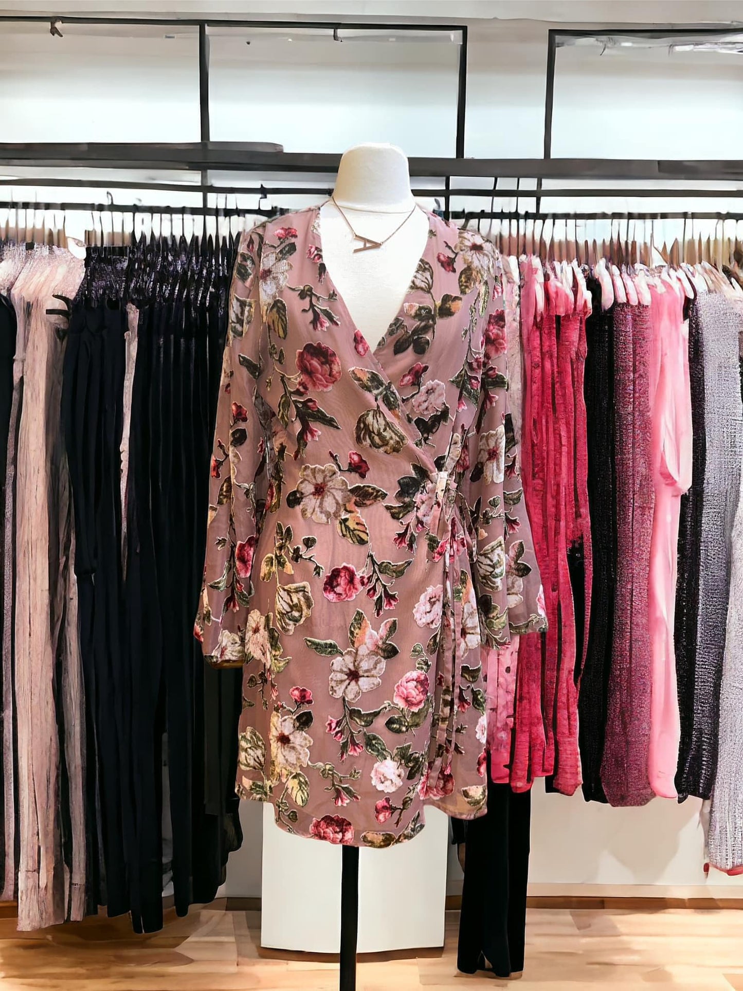 Aratta Silent Journey Velvet floral pink dress