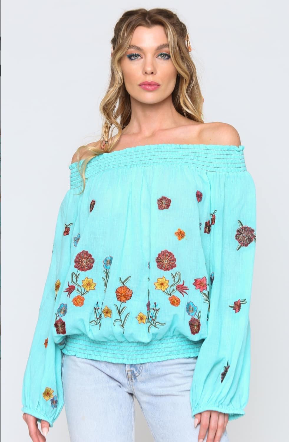 ARATTA VINTAGE OFF-SHOULDER TULIPS BLOUSE