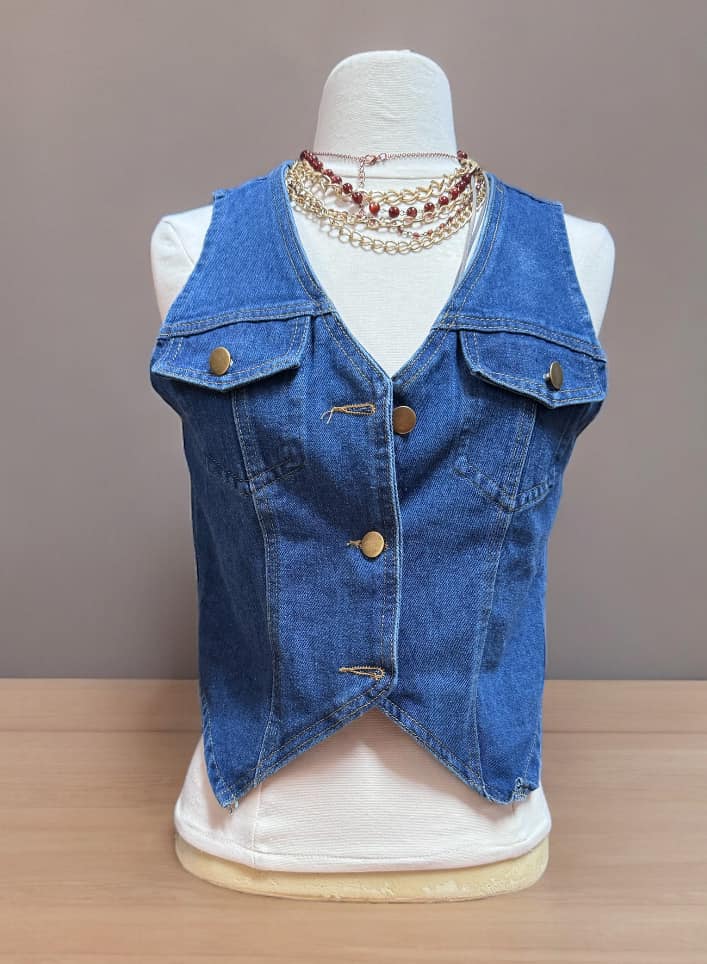 Custom Denim Vest with Louis Vuitton-Inspired Patchwork