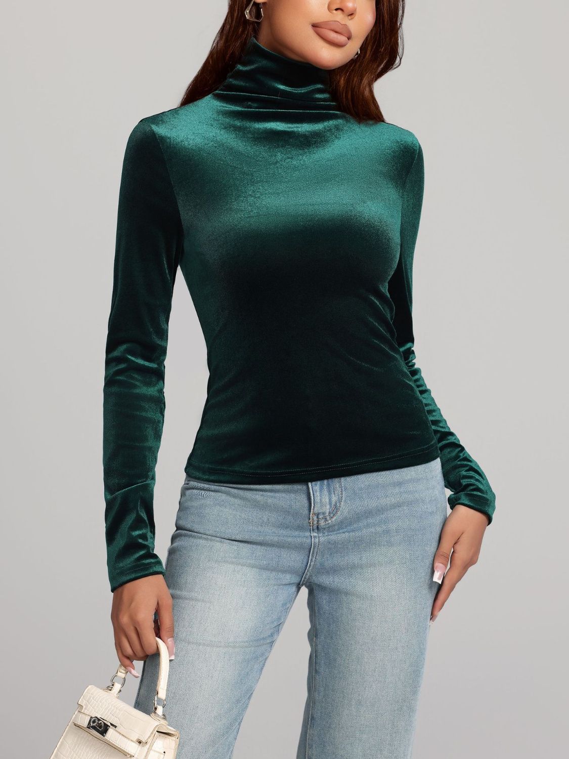 Solid Color Turtleneck Long Sleeve Top