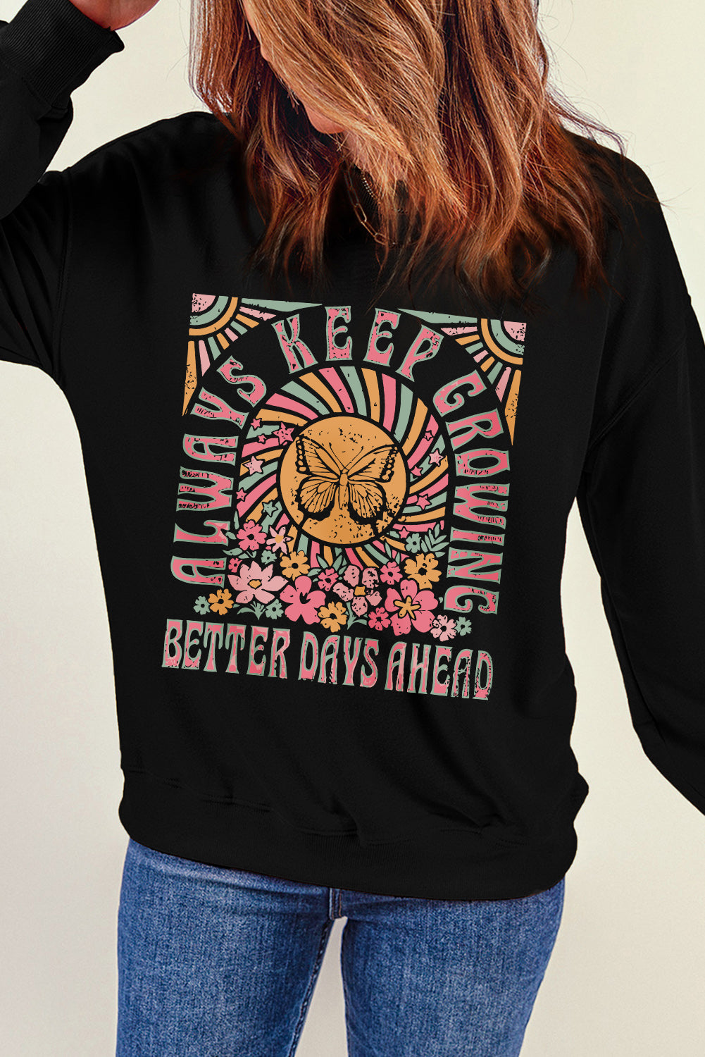 Graphic Round Neck Long Sleeve Sweatshirt