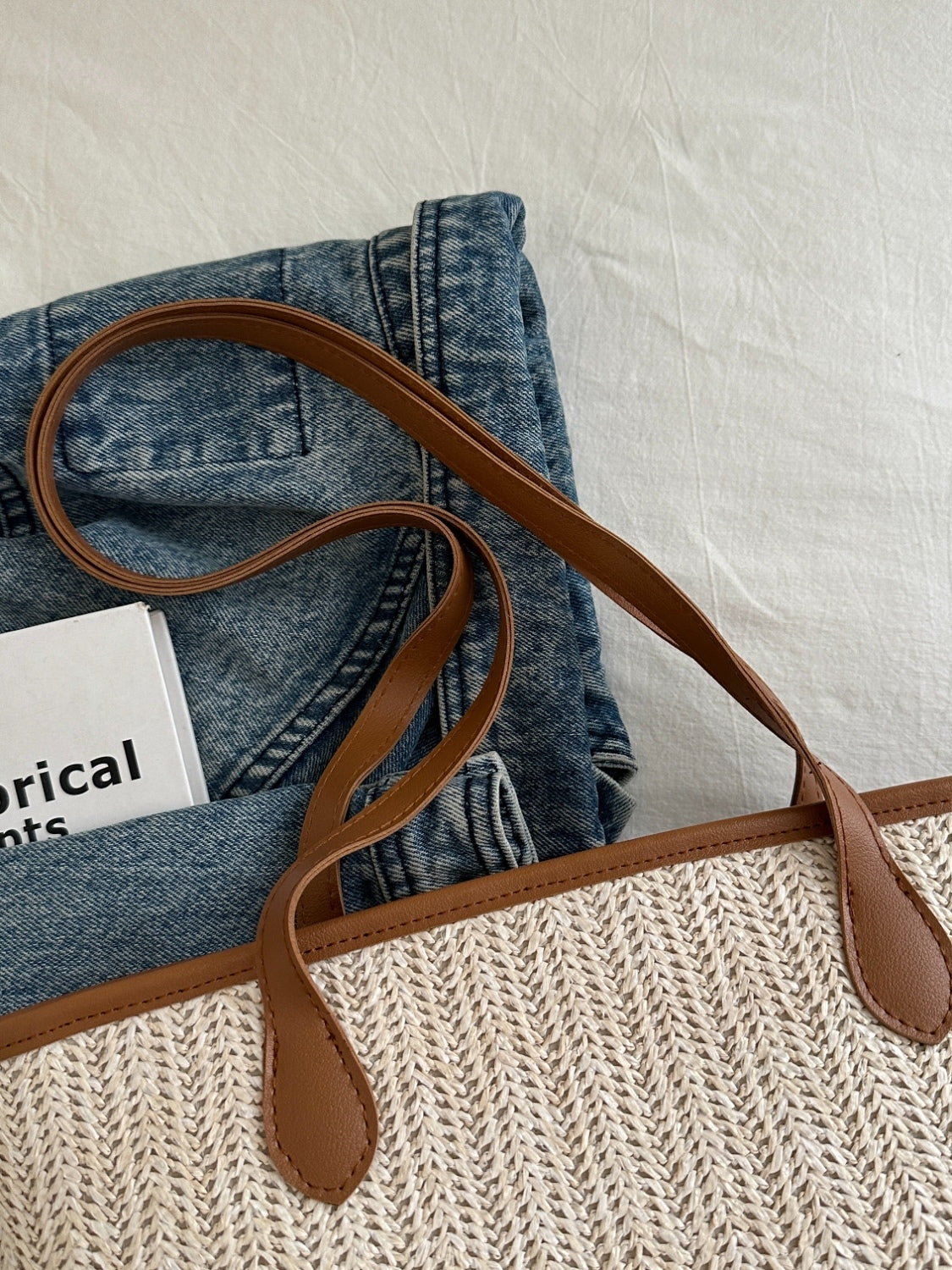 Contrast Straw Woven Tote Bag