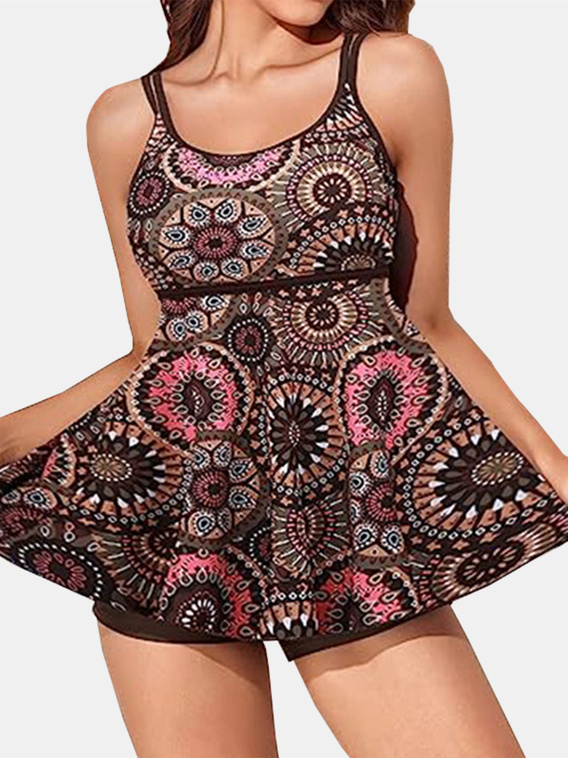 Printed Scoop Neck Two-Piece Swim Set