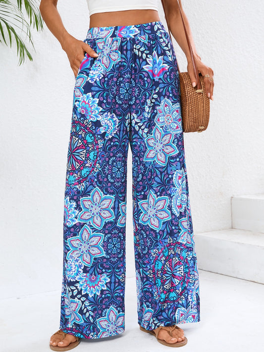 Geometric Wide Leg Pants with Pockets