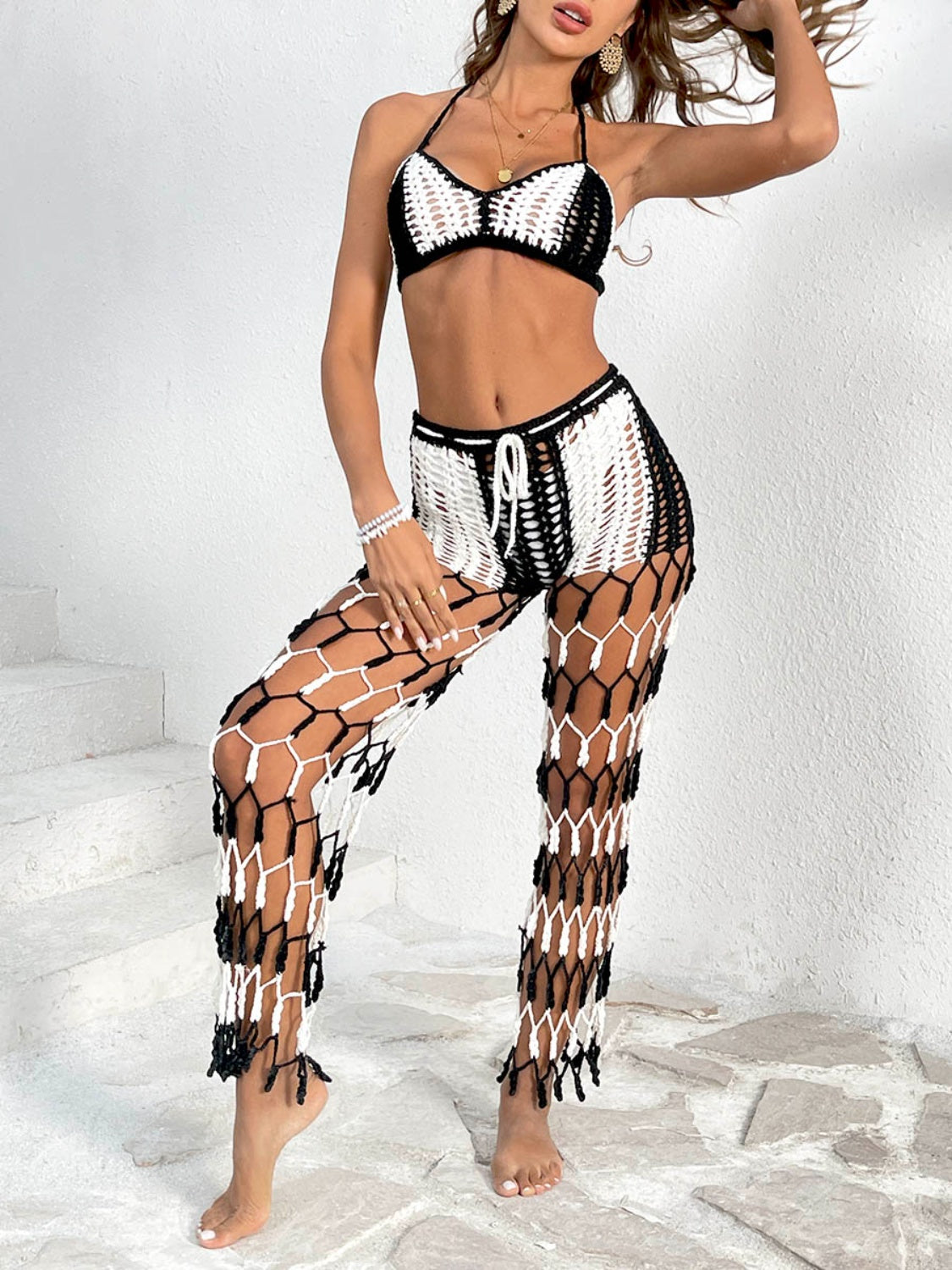 Cutout Halter Neck Top and Pants Two-Piece Set