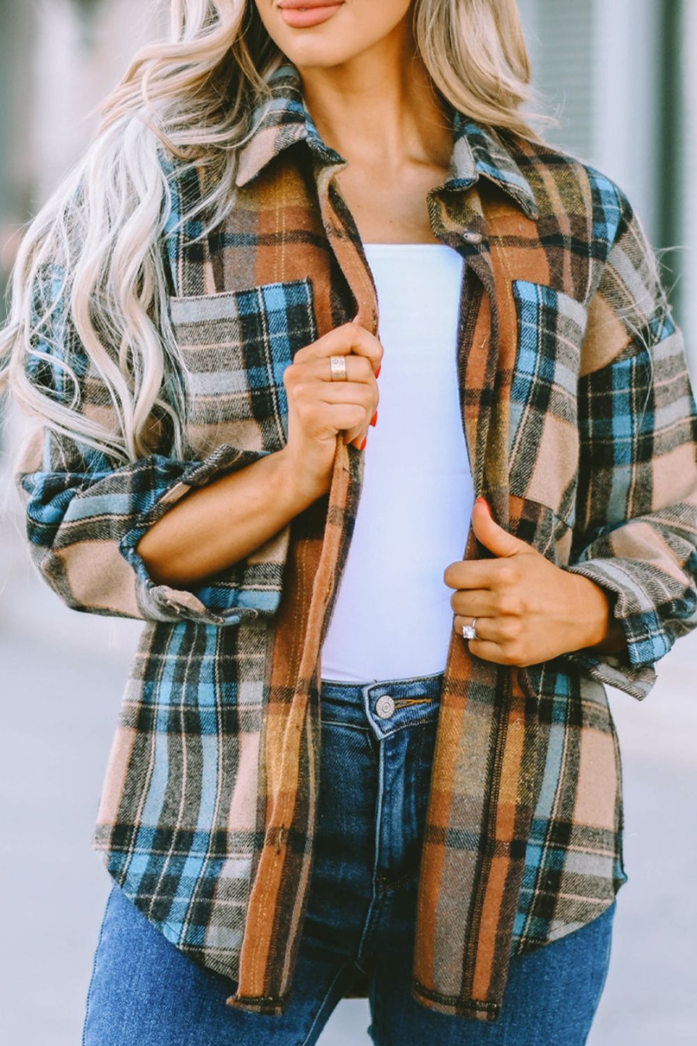 Plaid Collared Neck Long Sleeve Shirt