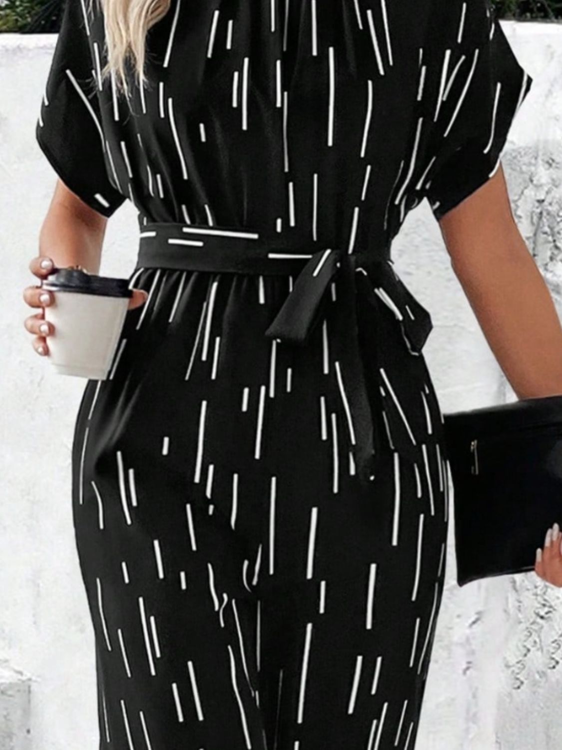 Tied Printed Mock Neck Wide Leg Jumpsuit