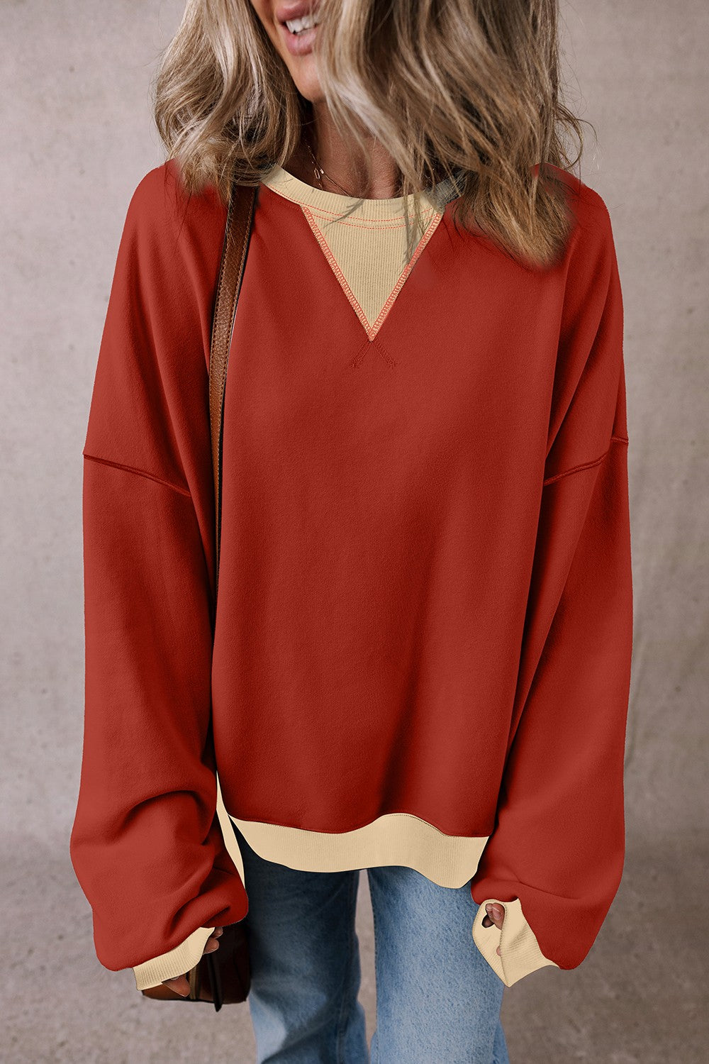 Contrast Round Neck Long Sleeve Sweatshirt