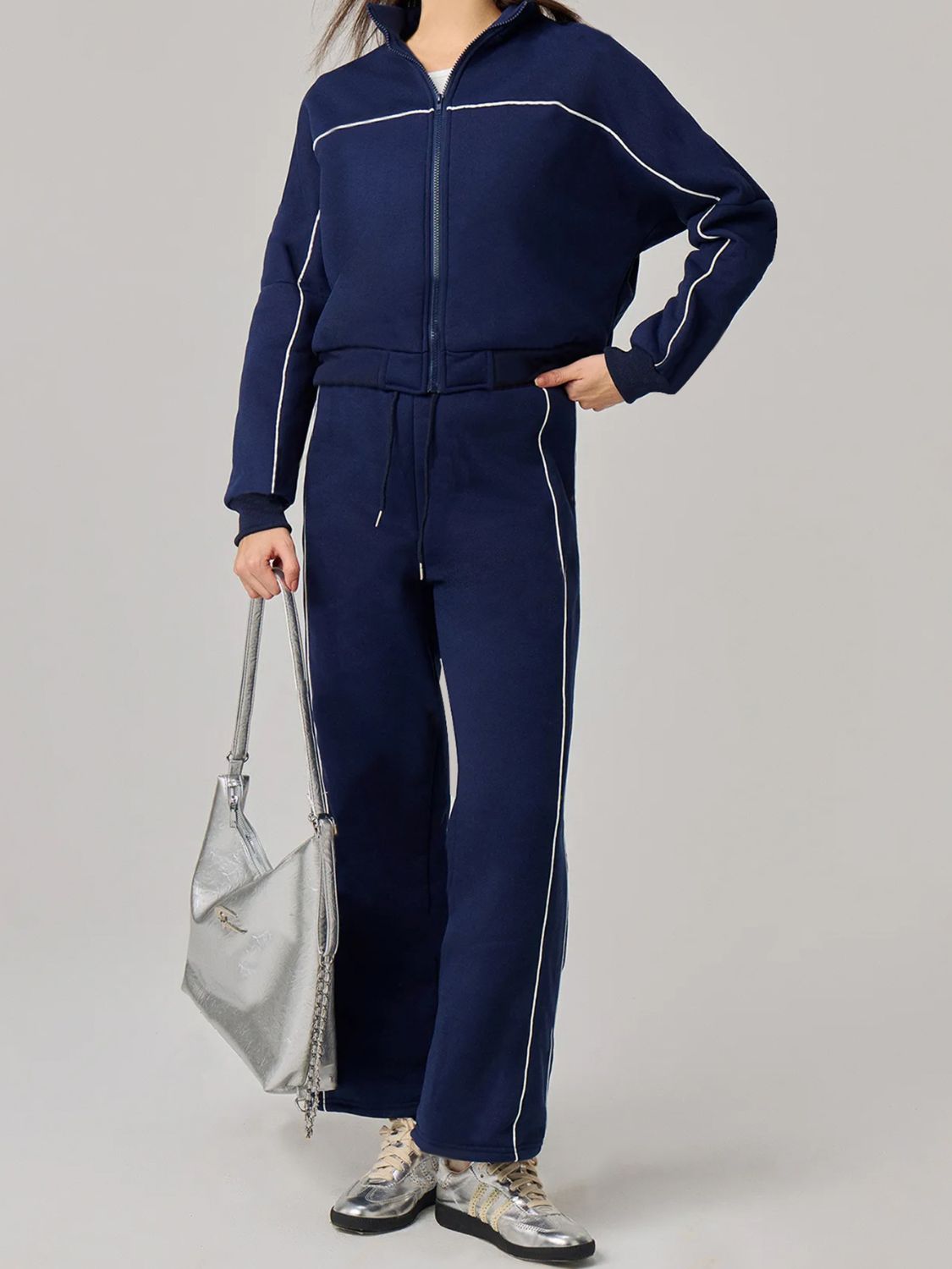 Zip Up Long Sleeve Top and Drawstring Pants Set