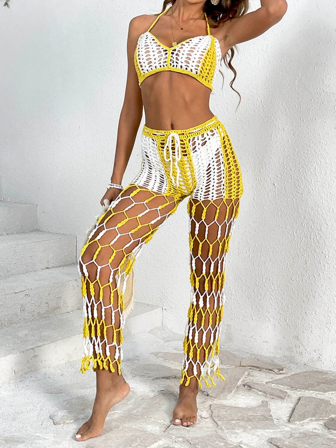 Cutout Halter Neck Top and Pants Two-Piece Set