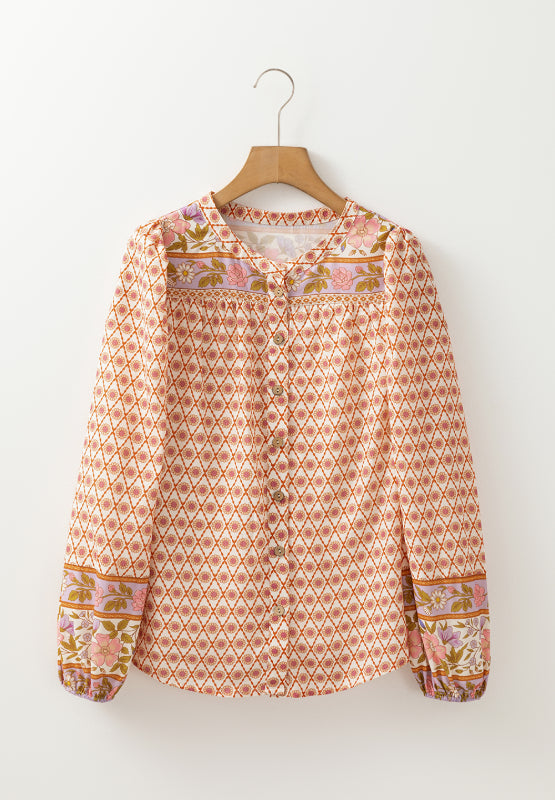 Printed Button Down Long Sleeve Shirt