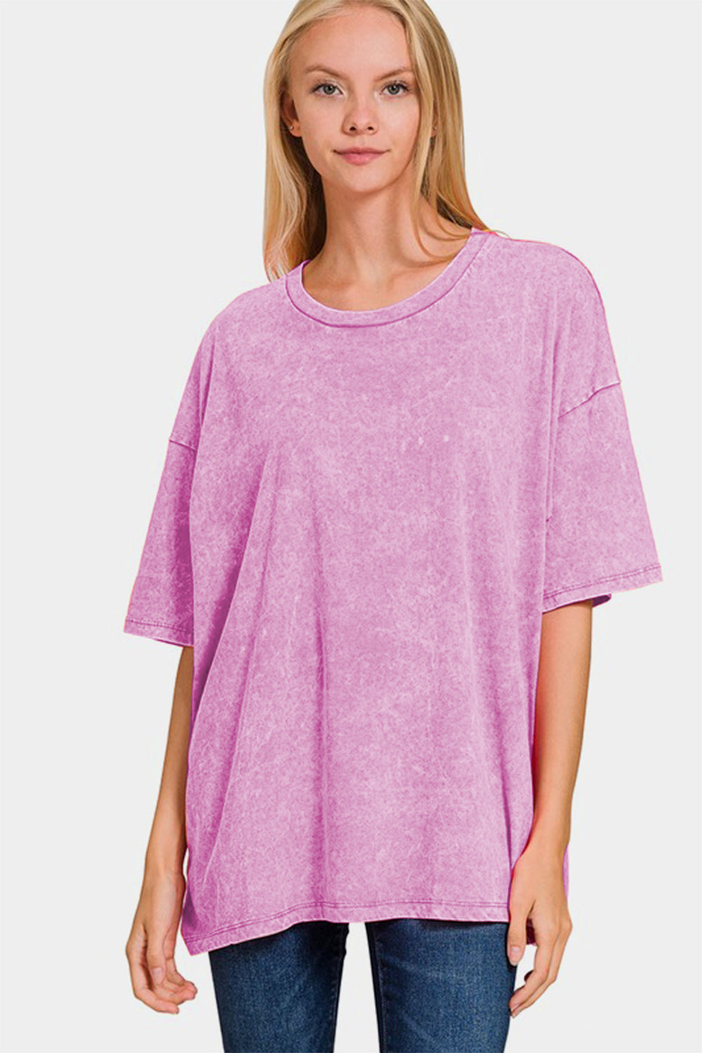 Zenana Full Size Washed Round Neck Drop Shoulder Oversized T-Shirt