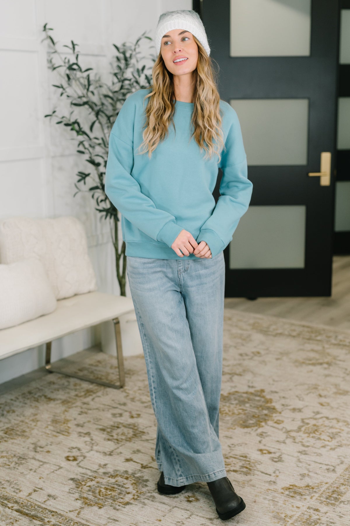 Always True Drop Shoulder Pullover in Dusty Teal
