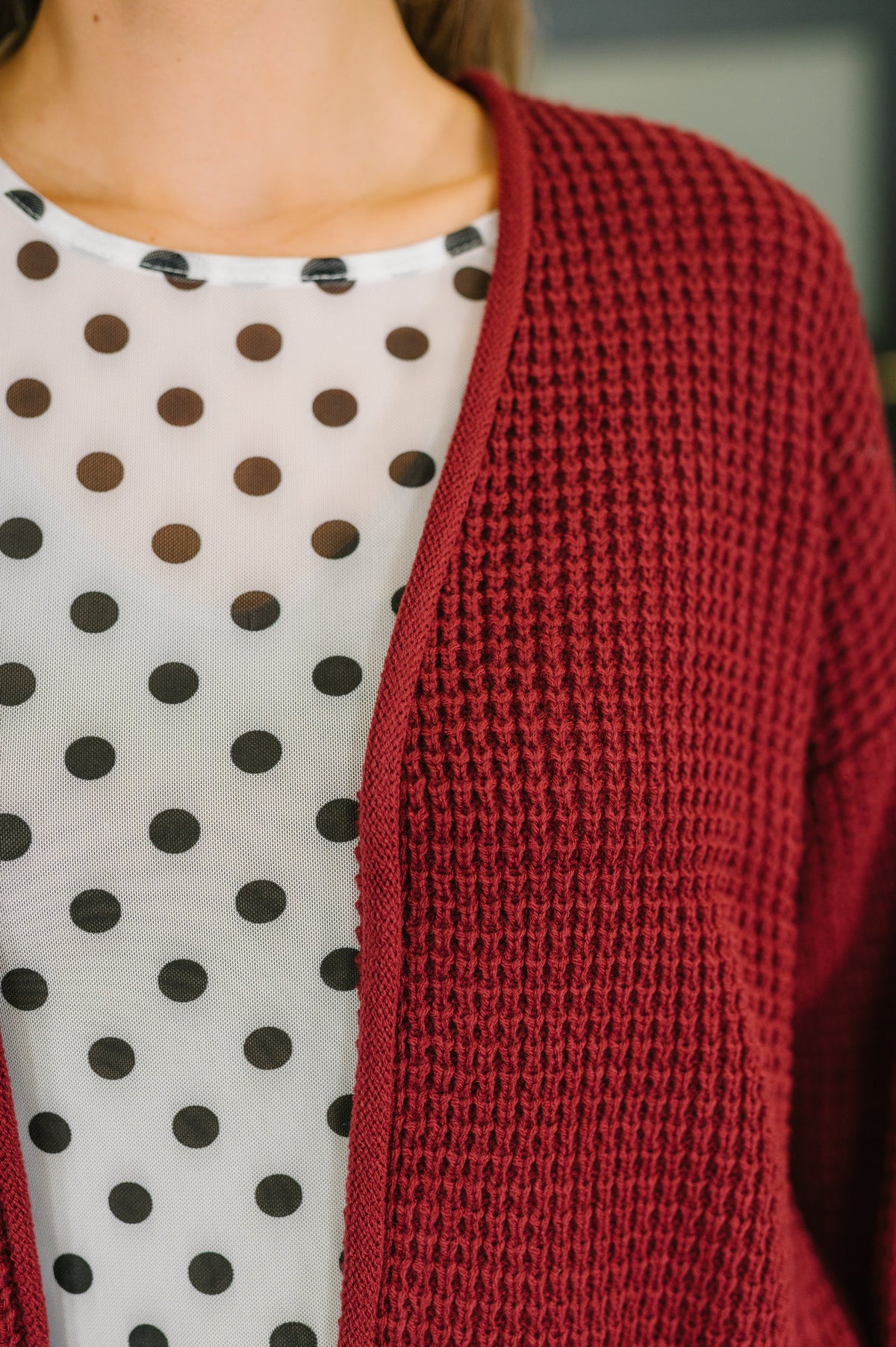 Everything Layer Waffle Knit Open Front Cardigan in Cabernet