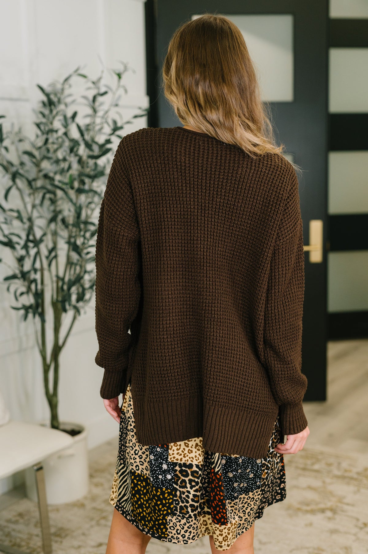 Everything Layer Waffle Knit Open Front Cardigan in Chocolate