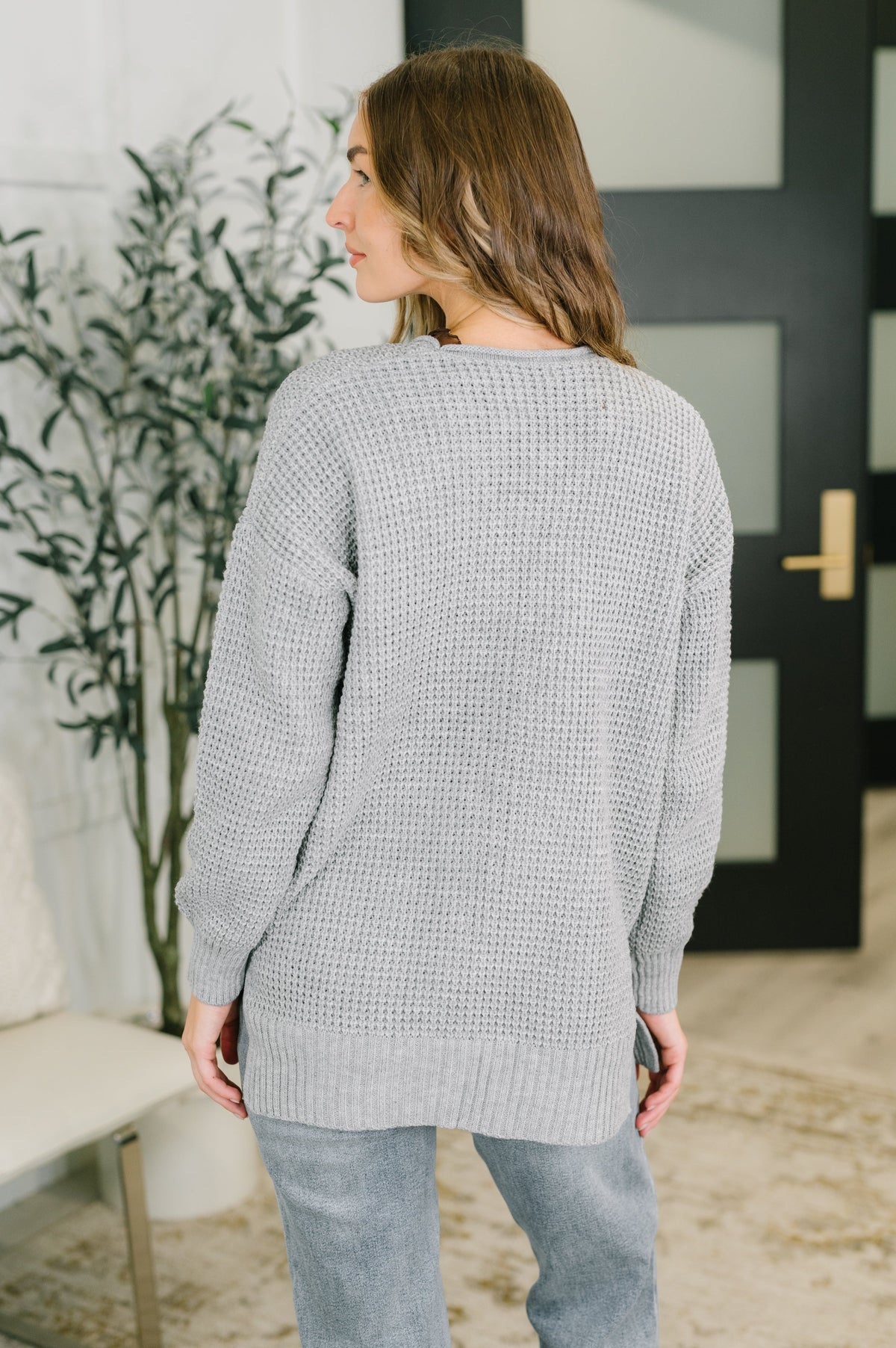 Everything Layer Waffle Knit Open Front Cardigan in Grey