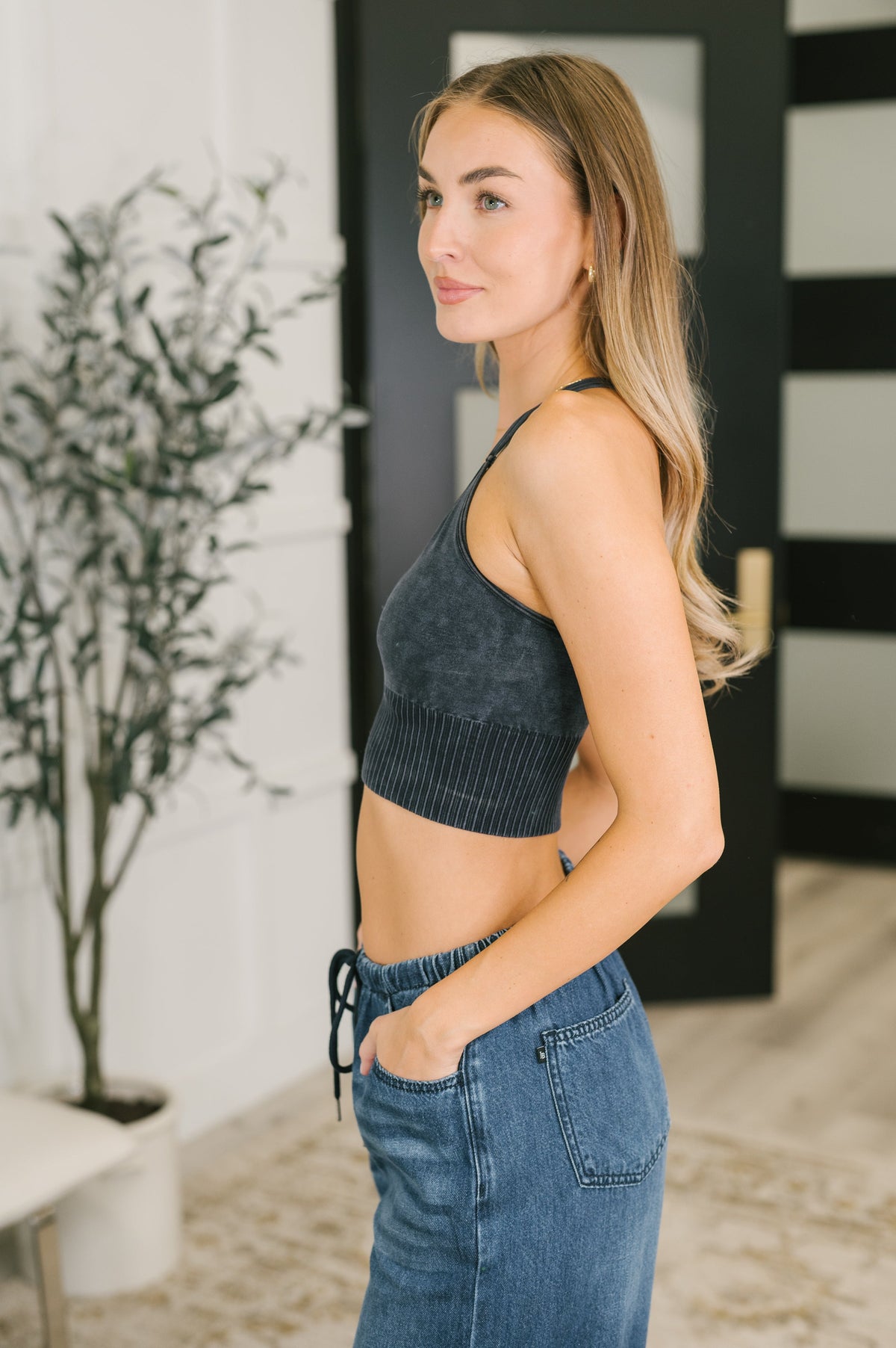 Fine Figure Mineral Wash Bralette in Charcoal