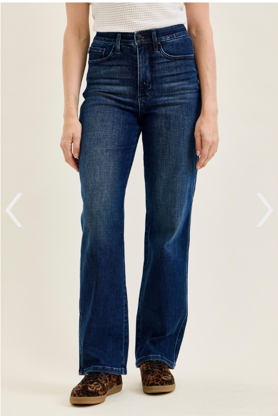 Linda High Waist Classic Straight Jean in Dark Midnight Blue