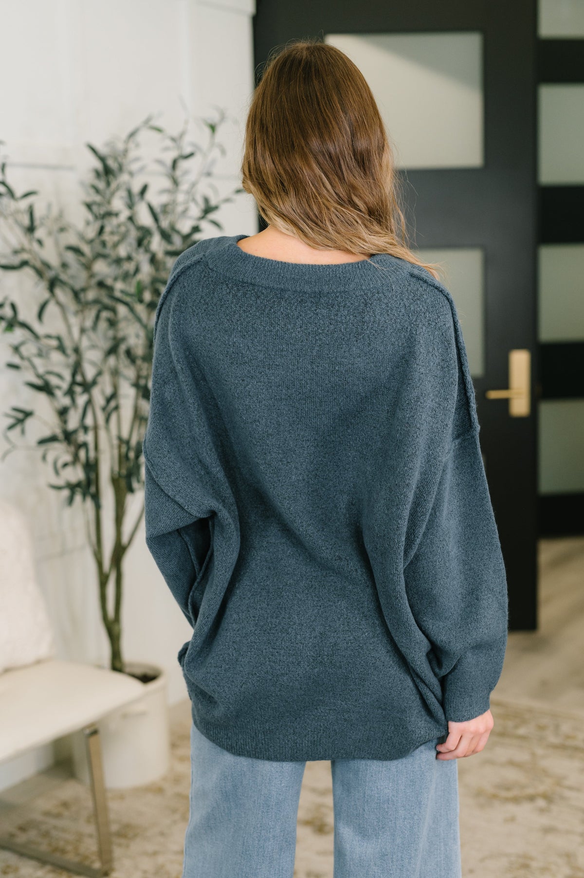 Off Hours Drop Shoulder Relaxed Pullover in Dusty Blue