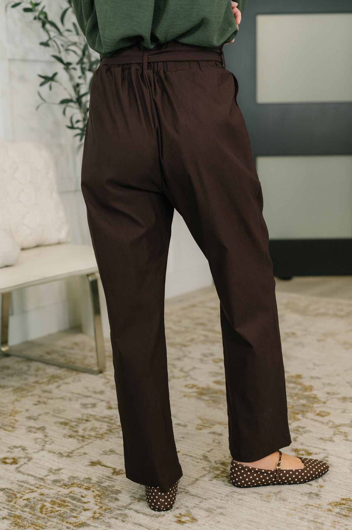 Paper Bag High Waist Belted Trousers in Espresso Brown