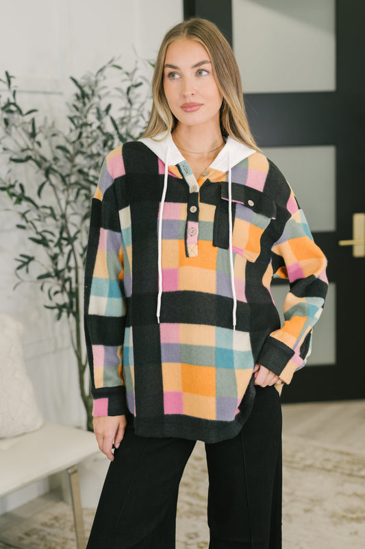Perfectly Plaid Hooded Henley Top
