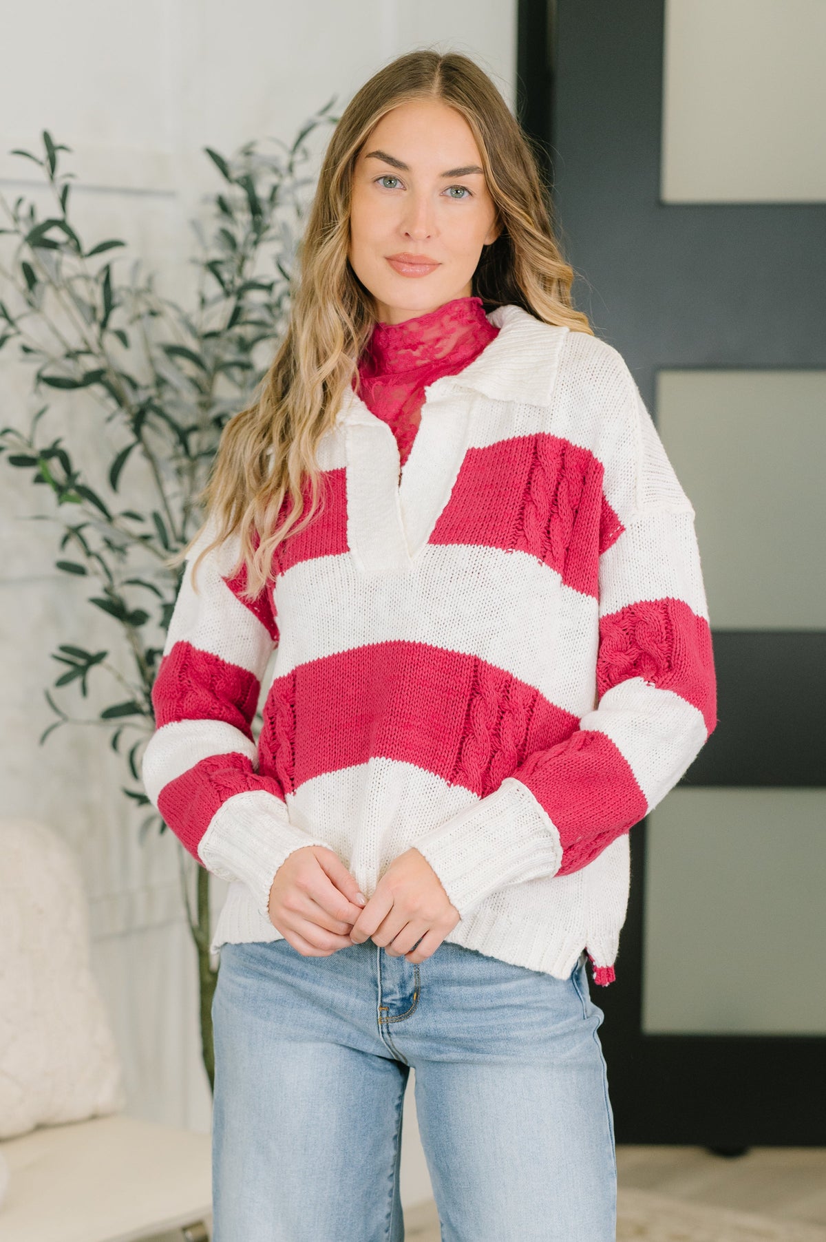 Something In Between Striped Collared Sweater
