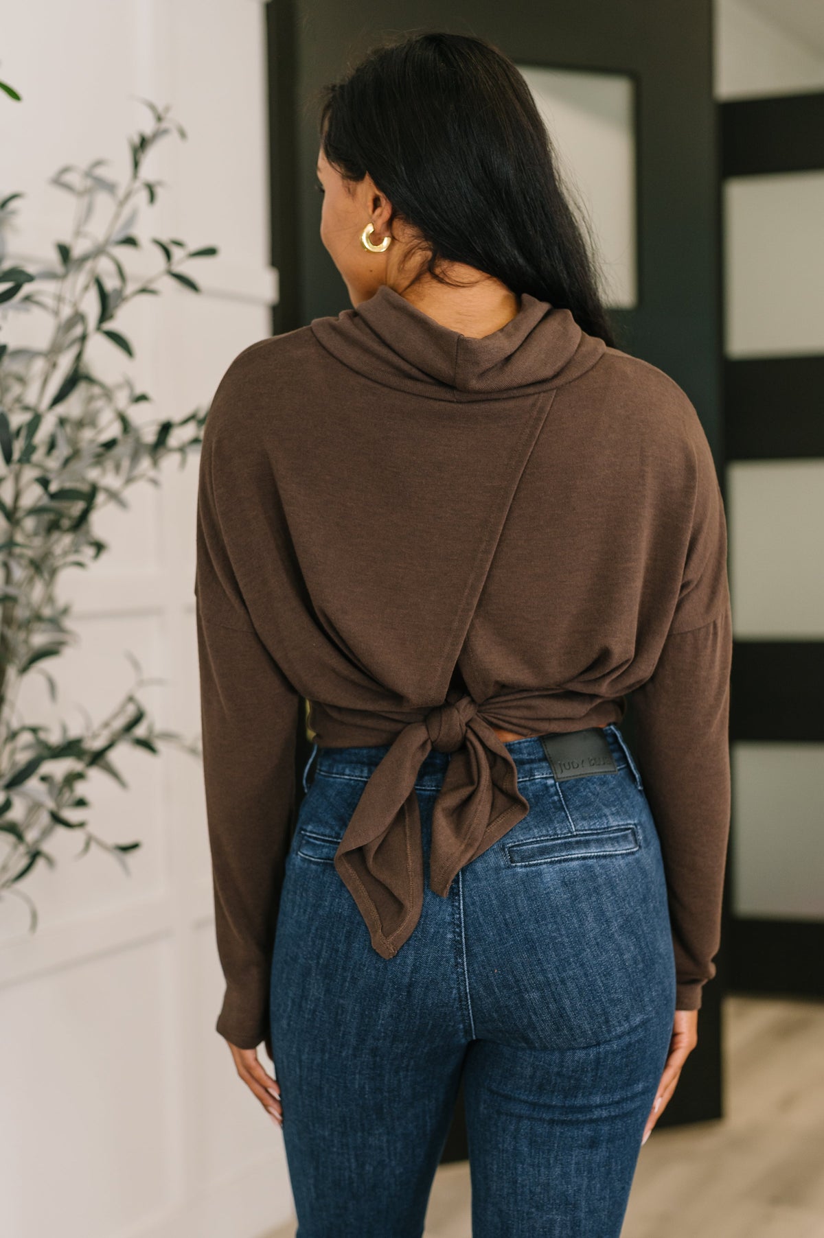 Travel Destination Cowl Neck Pullover in Chocolate