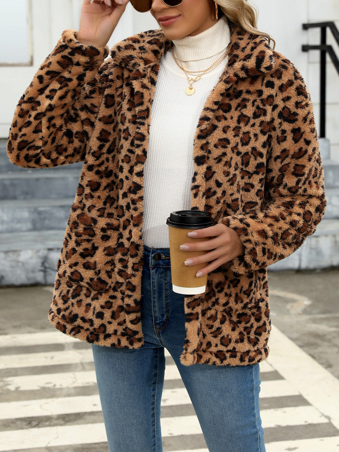 Button Up Drop Shoulder Fuzzy Jacket