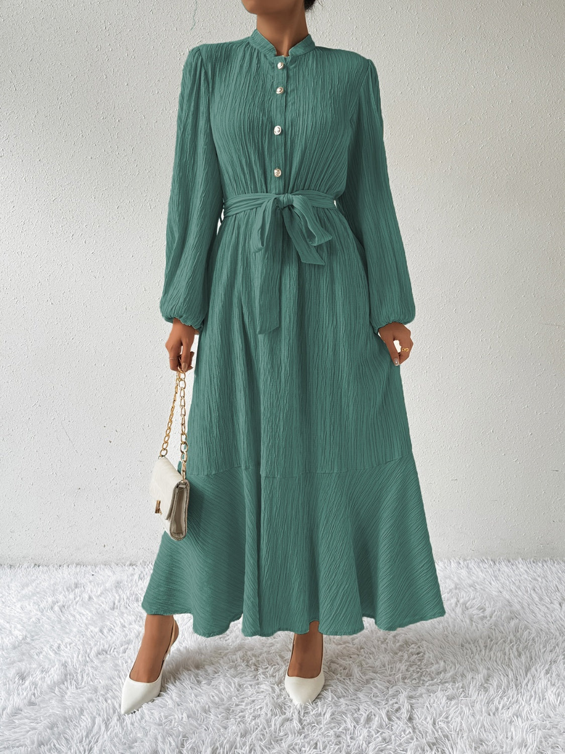 Tie Waist Long Sleeve Dress