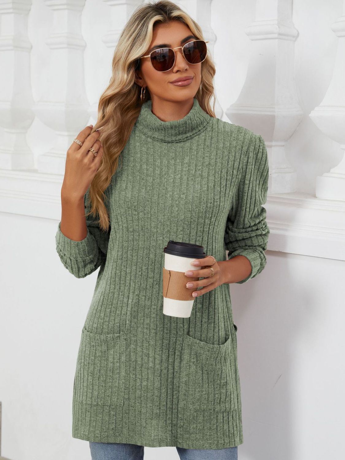 Slit Mock Neck Long Sleeve T-Shirt