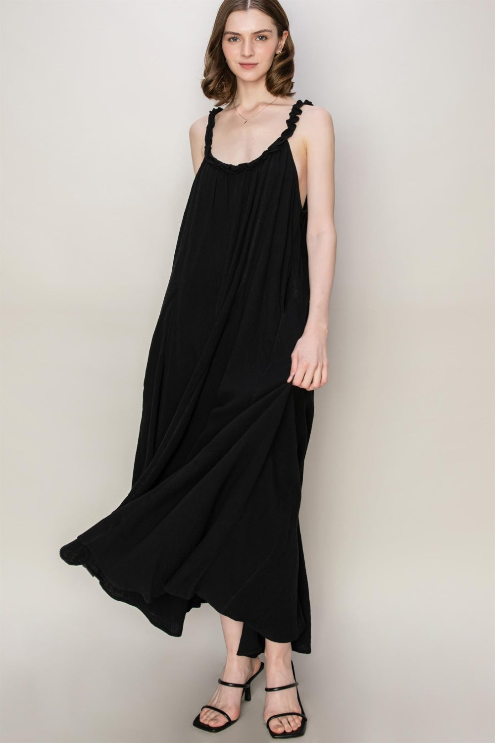 HYFVE Frill Sleeveless A-Line Maxi Dress