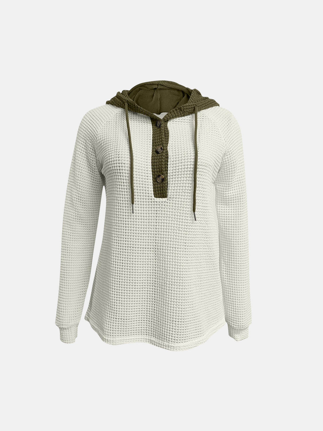 Full Size Waffle-Knit Contrast Long Sleeve Hoodie