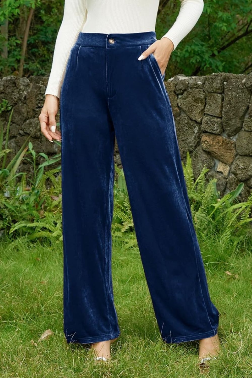 Velvet Wide Leg Pants with Pockets