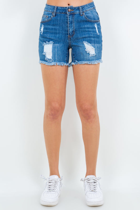 American Bazi High Waist Distressed Frayed Denim Shorts