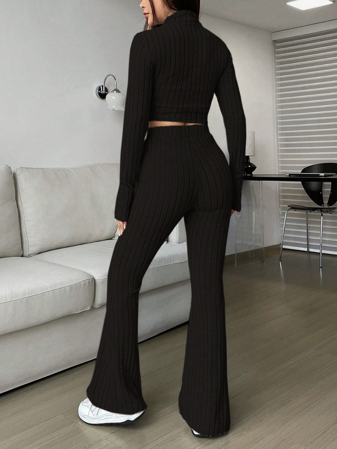 Zip Up Long Sleeve Top and Pants Set