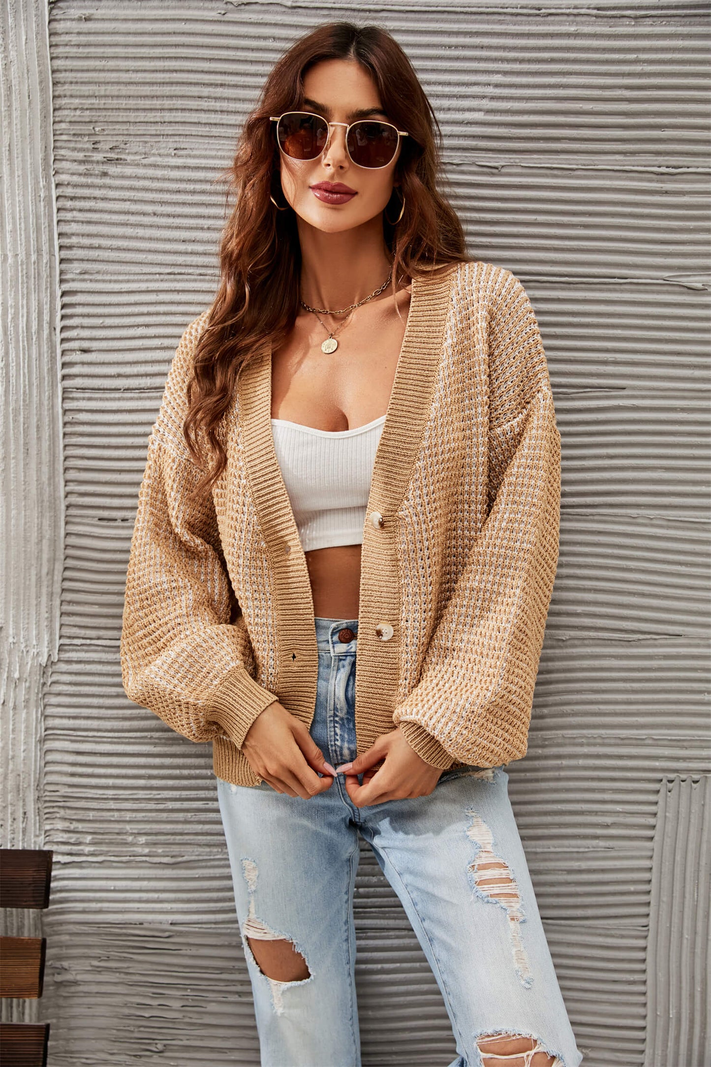 Heathered Lantern Sleeve Cardigan