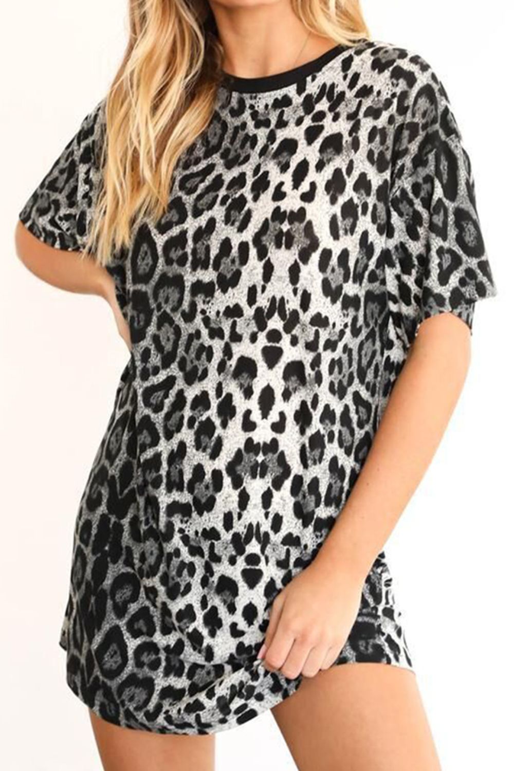 Leopard Dropped Shoulder Mini Tee Dress