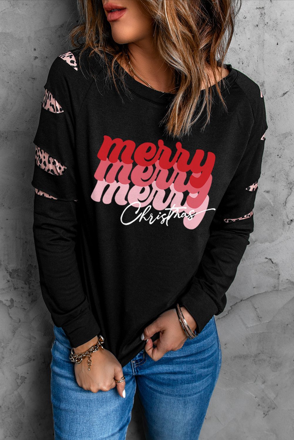 Letter Graphic Leopard Patch Sweatshirt