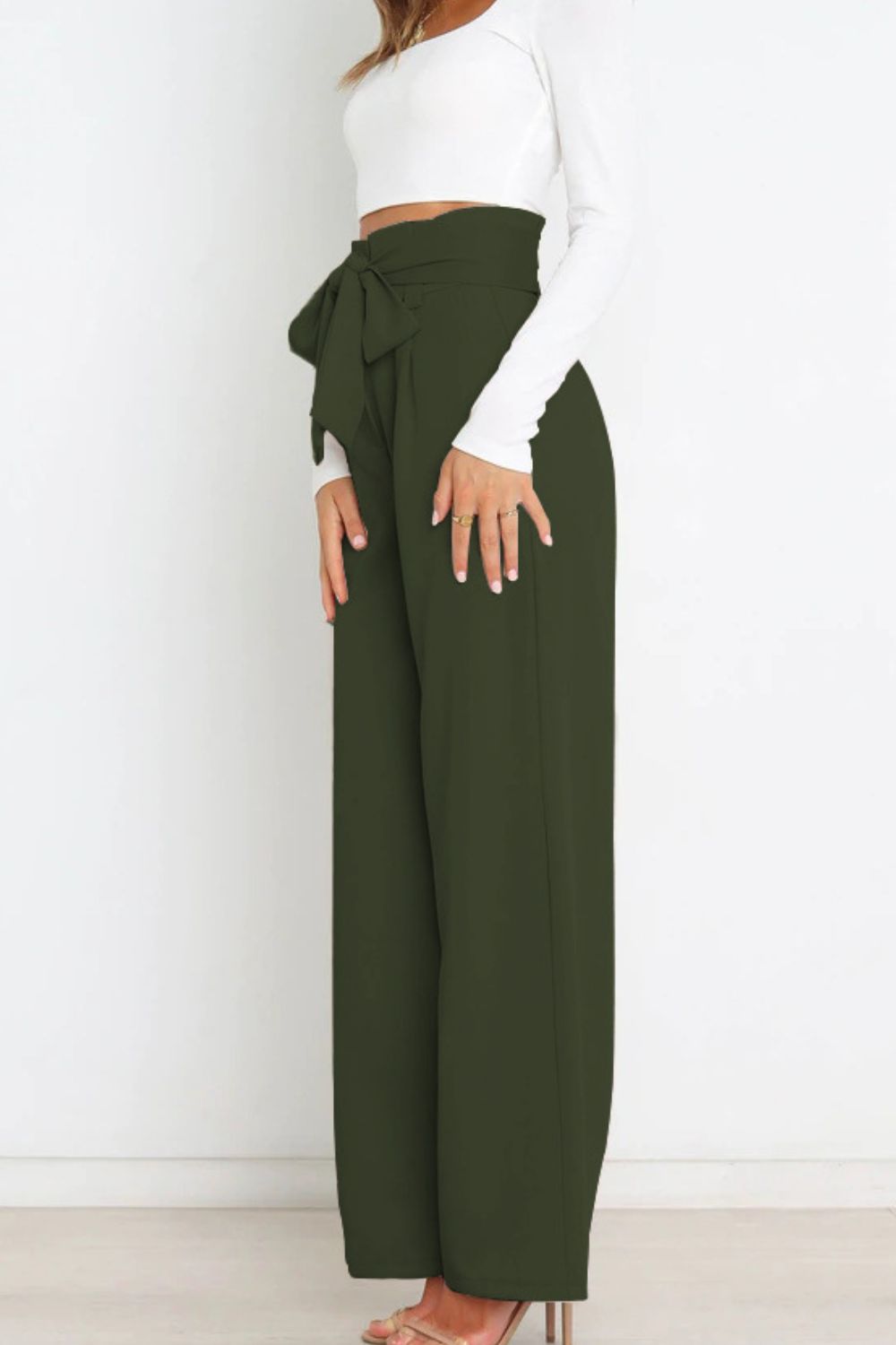 Tie Front Paperbag Wide Leg Pants