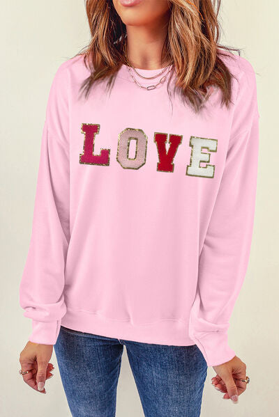 LOVE Round Neck Dropped Shoulder Sweatshirt