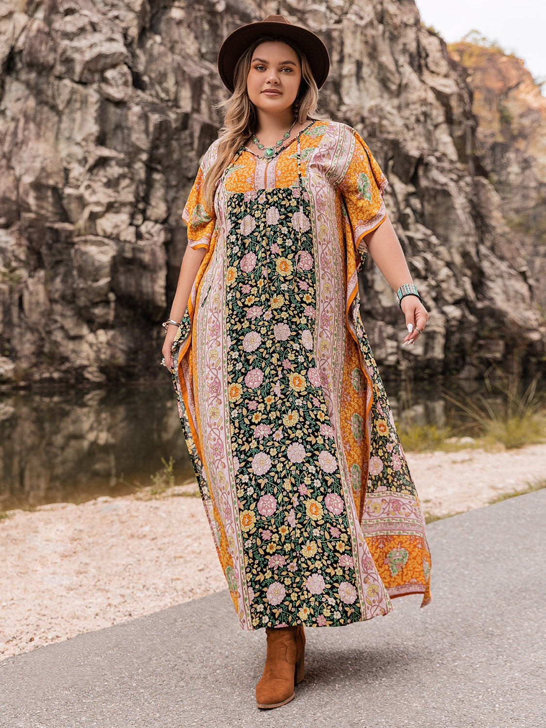 Plus Size Tie Neck Maxi Dress