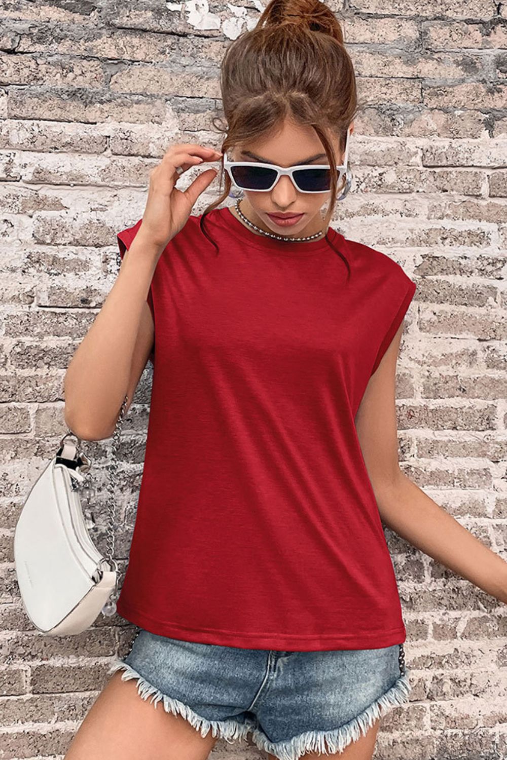 Round Neck Cap Sleeve Top