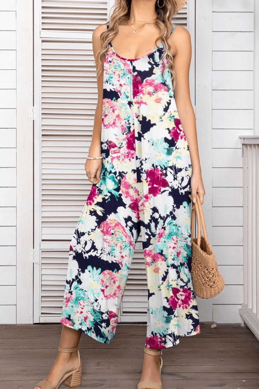 Floral Spaghetti Strap Wide Leg Jumpsuit