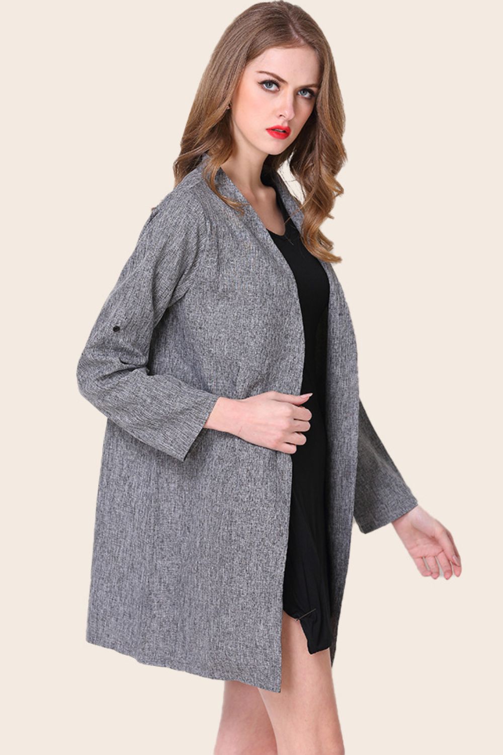 Plus Size Heathered Button Front Trench Coat