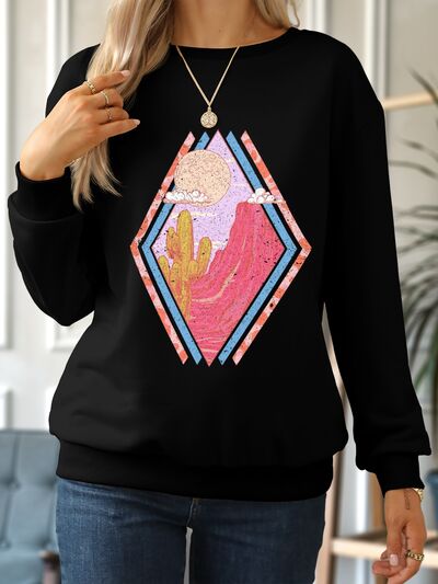 Graphic Round Neck Long Sleeve Sweatshirt